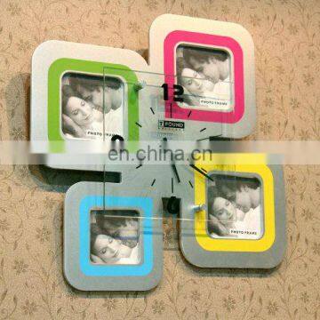 Colorful 4 Photo Frame Wall Clock with Glass Clock