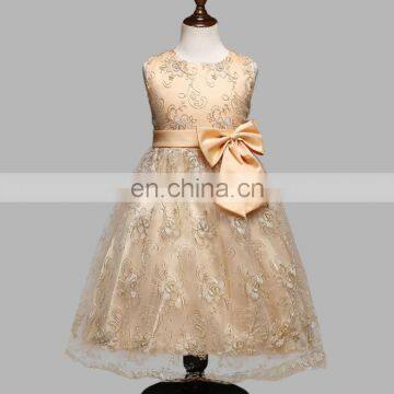 Champagne Vintage Flower Girl Dress Silk Bow Tulle Wedding Dress Bridal Gown