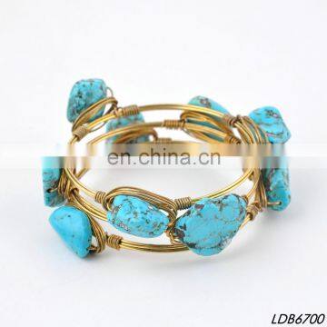 Turquoise stones wired stacked bangle bracelet