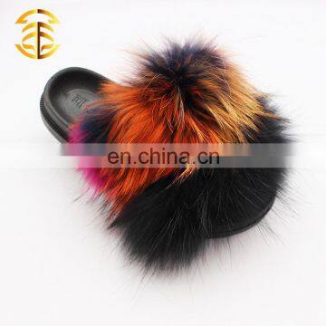 Custom OEM personalized women fancy elegant raccoon fur new fashion ladies slippers