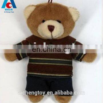 Factory custom cute mini teddybear with clothing keychain plush toy of kids