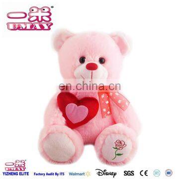 New plush stuffed pink bear with red heart plush toy 0394 Shenzhen Toy Factory