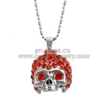 Stainless steel red stone necklace skull pendant