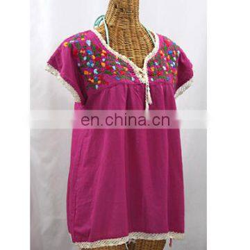 Pink Fabric Maxican Tunic Tops Multi Colored Embroidery Women's Party Wear Fashion Dress