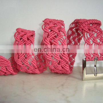 Macrame Belt woven of hot pink strong cotton waxed cord