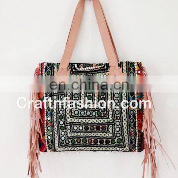 Exclusive Leather Fringe Bohemian Banjara Gypsy Shoulder Bag- Designer Leather Fringe Handbag - Womens Leather Fringe Handbag