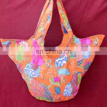 Indian handwork flower printed Unique Embroidery kantha quilt hippie boho women shoulder bag hobo sling Tote bag shopping