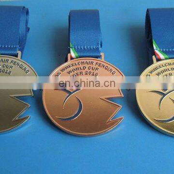 customized gold / silver / bronze plated metal award medal for wheelchair fencing world cup