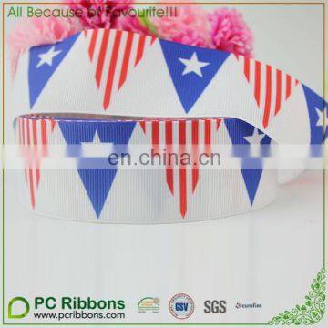 75MM July 4th Ribbon Printed red blue white flag Grosgrain Ribbon