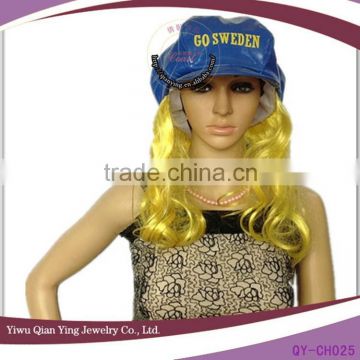 girls fashion fake hair wig attached blue hats