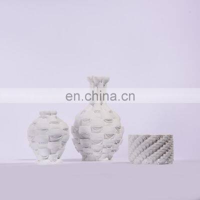 Nordic 3D Print White Modern Interior Living Room Porcelain Ceramic Flower Vase For Home Decoration photo-3