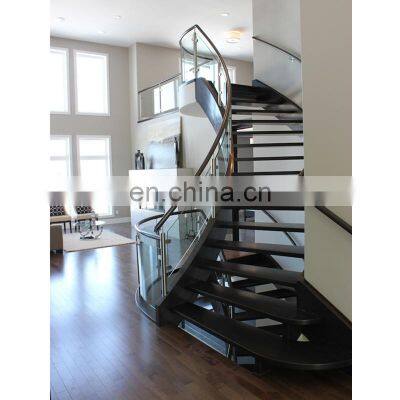 China Gold Supplier Modern Stainless Steel Arc Stairs Floating Glass Arc Staircase With Handrail Designs