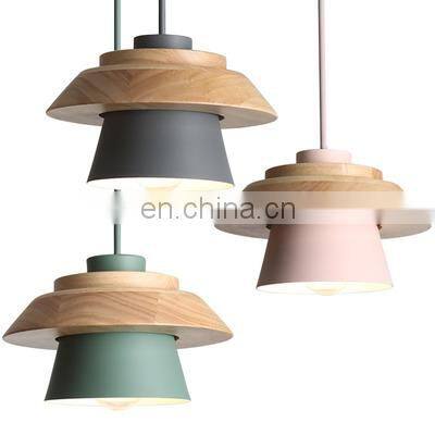 Nordic E27 Pendant Light Macaron Colorful Metal Hanging Lights Home Wood Decoration Pendant lamp