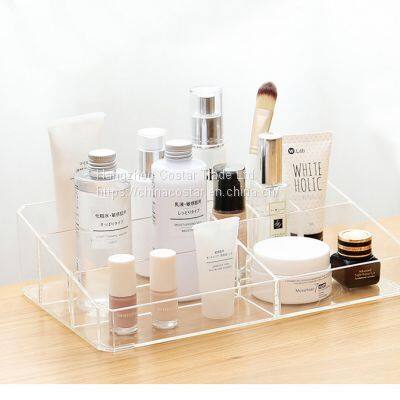 Makeup Organizer, Clear Makeup Storage Box Thick Plastic Organizer Tray 9-Compartment Comestics Counter Organization Holder for Brush, Jewelry, Beauty Supplies