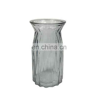 New Design Wholesale Nordic Stripe Modern Wedding Home Decor Decorative Tabletop Creative Round Clear Grey Glass Pot Flower Vase