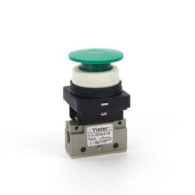 3 way green/yellow/black/red mushroom-head push button type spring return air mechanical valve