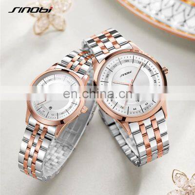 SINOBI Unisex Chic Wrist Watch S9842 2021 New Trending Pair Watches with Calendar Gift Set Couple Handwatch