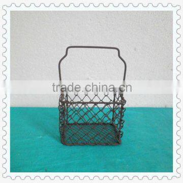 colored decorative square plastic coated wire storage basket with handle