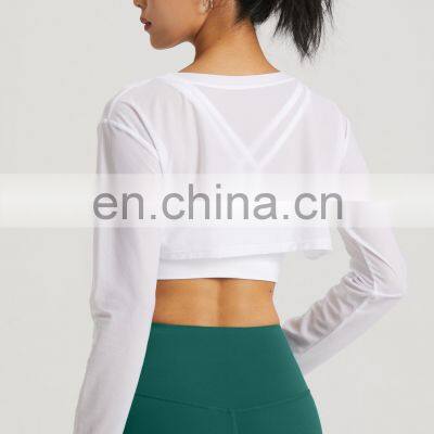 Quick Dry Breathable Jacquard Long Sleeve Gym Yoga Blouse Shirt Lightweight Workout Exercise Training Wear Clothes For Women photo-5