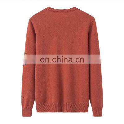 Women's 100% Cashmere Winter Pullover Old Age Custom Embroidered Floral Flowers O-Neck Casual Style Knit Sweater
