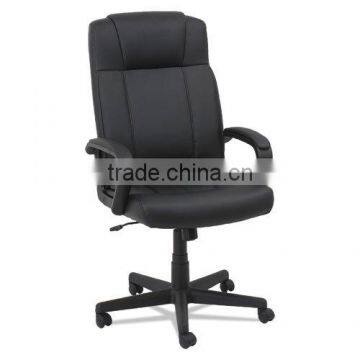 Executive Office Chair, Fixed Arched Arms, Black Leather