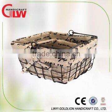 wire storage basket with liner, handmade wire basket