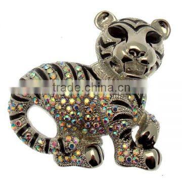 Wholesale 4.3*4.2cm Silver Tone,Black Enamel & AB Crystal Tiger Shape Brooch