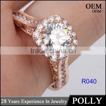 China solid jewellry factory price 14K rose gold white AAAAA CZ ring engagement ring