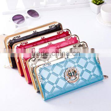 Latest women pu purse luxurious decorate long wallet