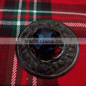 Piper Plaid Brooch With Blue Stone In Black Finish Made Of Brass Masterial