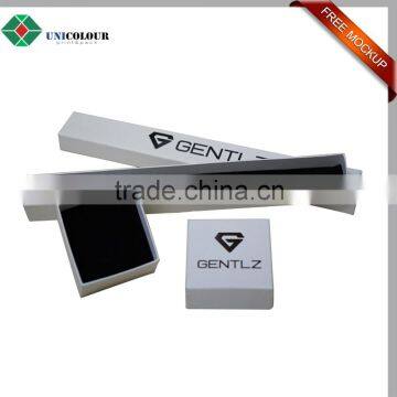 Custom Black Logo Embossed Cardboard White jewelry box with bag