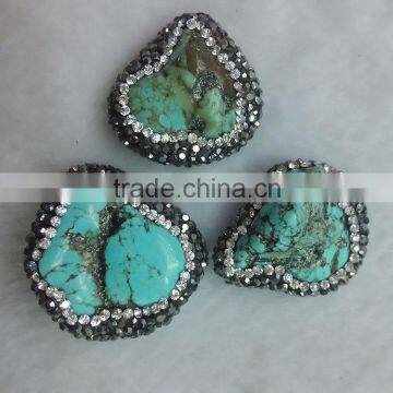 JF8578 Hotsale crystal pave freedom chunky turquoise slab beads