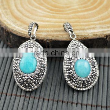 LFD-0019P ~ Wholesale Druzy Amazonite Stone Pendant Pave Rhinestone Crystal Charms Pendants For Necklace Jewelry Finding