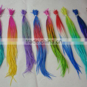2016 Most Popular Clip-feather Striped Ombre Solid Feather for Hair Extension Feather With Micro Ring Beads Quality Choice photo-3