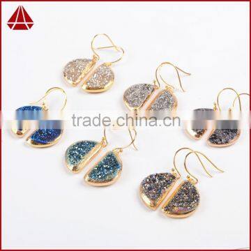 Fashion Women Jewelry Hoop Titanium Rainbow Druzy Diamond Earring Models 18K Gold Plated Earring