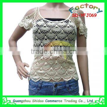 European style cotton fashion women lace crochet shirts fancy lady blouses and tops