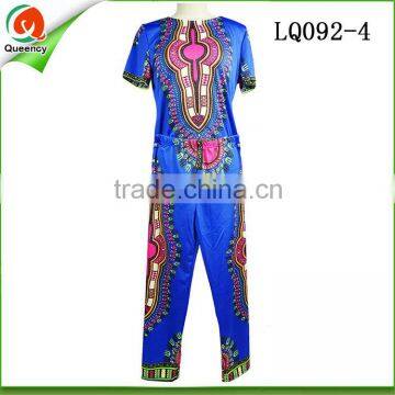 Fashion design african stretch fabric clothes shirts match pants royal blue women and men suit