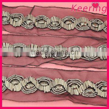 Elegant gunmetal color beaded sewing trims WTP-1208