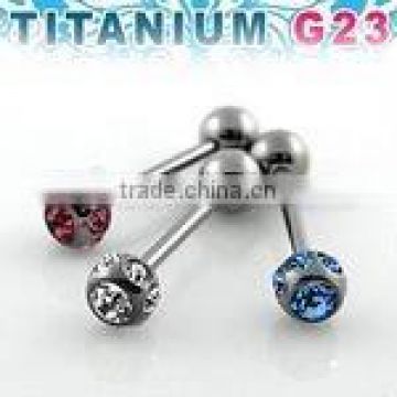 Titanium G23 barbell tongue bar - 14g, 1/2", 5mm ball + 6mm multi-jewel bal