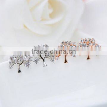 AAA Cubic Zirconia Tree Cut 18k Rose Gold Plated and White Gold Plated Cute Earrings for Girls Small Stud Earrings photo-4