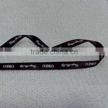 Black double sided faced polyester satin ribbon with logo name printing customer brand name