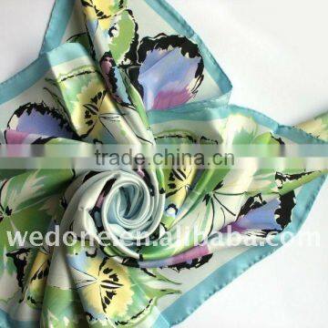 Silk Twill Foulard Scarf Green Butterfly