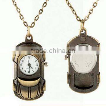 Vintage Car Toys style Simple Round Antique Bronze Round Pocket Watch Necklace Car Watch Necklace