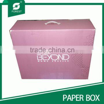 HANDLE CARTON FOR HOME TEXTILE WITH MATT LAMINATION SURFACE