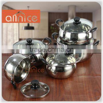 Allnice-10pcs stainless steel belly pot set with glass lid