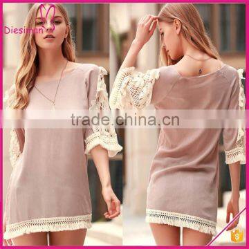 Perspective Lace Splicing Round Neck Sexy 3/4 Sleeve Shift Dress