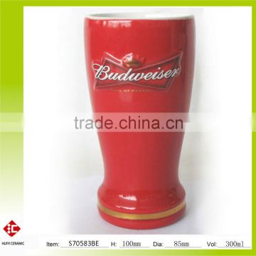 Embossed and decal Budweiser ceramic beer mug without handle