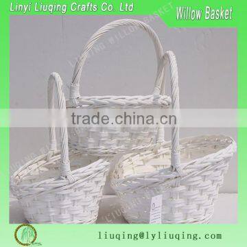 Set of 3 white wicker baskets for flowers white gifts basekts with handle                        
                                                                                Supplier's Choice