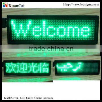 Green color Worldwide language 11X44G 5V USB + Rechargeable battery mini LED display/LED name card/LED tag /Led badge