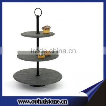 Round shape 3 layer natural black slate stone cupcake wedding cake stands